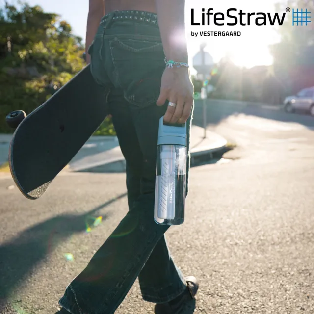 【LifeStraw】Go 提蓋二段式過濾生命淨水瓶 650ml｜藍綠色(濾水瓶 登山 健行 露營 旅遊 急難 求生)