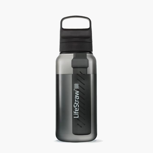 【LifeStraw】Go 提蓋二段式過濾生命淨水瓶 1L｜黑色(濾水瓶 登山 健行 露營 旅遊 急難 求生)