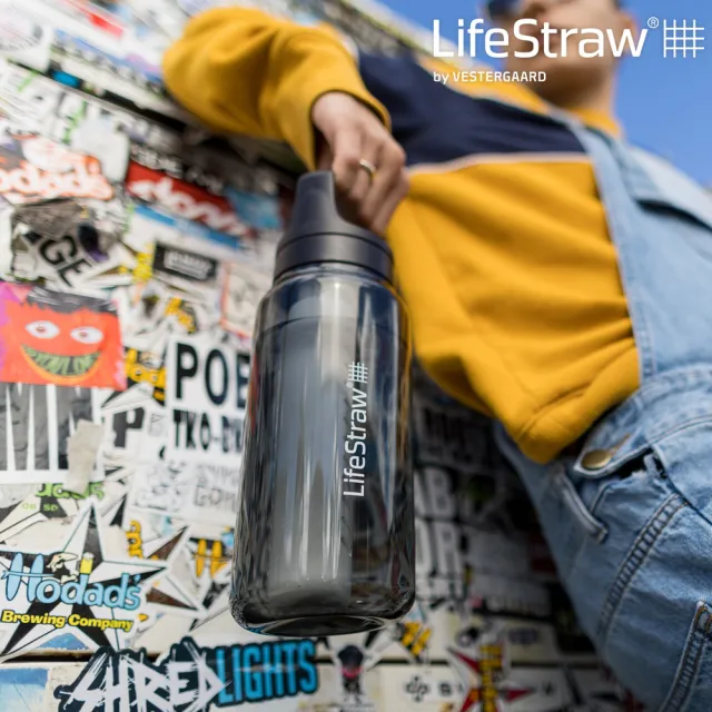 【LifeStraw】Go 提蓋二段式過濾生命淨水瓶 1L｜黑色(濾水瓶 登山 健行 露營 旅遊 急難 求生)