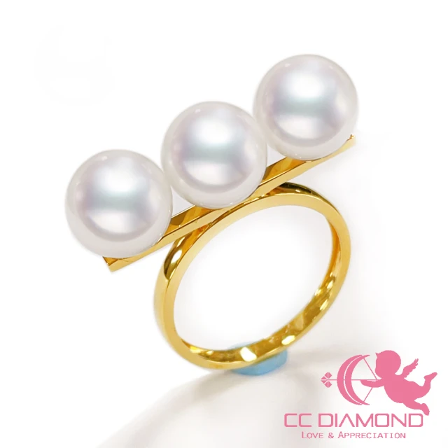CC Diamond 日本AKOYA珍珠 18K黃金雙珠戒指