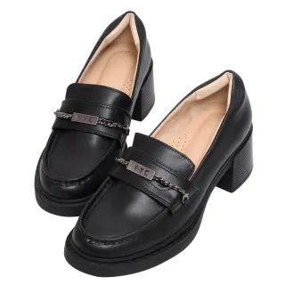 【Ann’S】ANNSTAR 依依聯名-巴黎學院全真牛皮可拆金屬牌厚底樂福鞋5.5cm(黑)