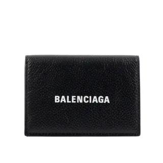 【Balenciaga 巴黎世家】經典LOGO 粒紋牛皮雙釦迷你三折短夾(黑色)