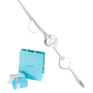 【Tiffany&Co. 蒂芙尼】925純銀-五個刻字心型垂墜墜飾項鍊