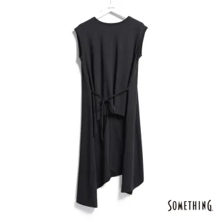 【SOMETHING】女裝 無袖造型長版短袖T恤(黑色)