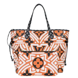 【Louis Vuitton 路易威登】M56584 Neverfull MM 帆布印花塗鴉幾何附手拿肩背托特包(焦糖X米白)