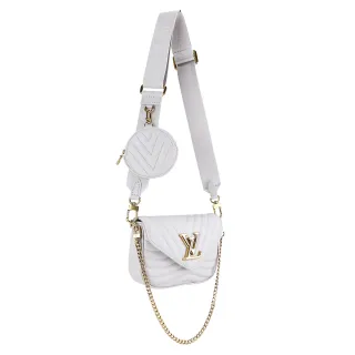 【Louis Vuitton 路易威登】M57864 新款NEW WAVE MULTI-POCHETTE絎縫小牛皮二合一零錢翻蓋斜背包(粉紫)