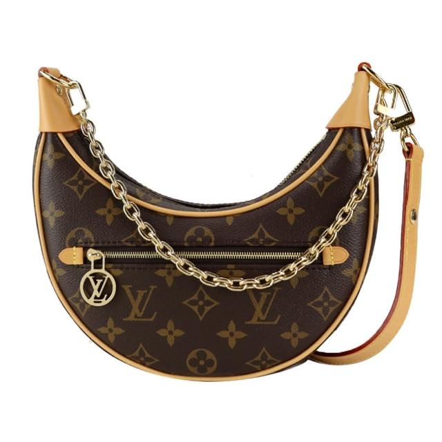 【Louis Vuitton 路易威登】M81098 新款LOOP鏈帶帆布半月/肩背包(卡其)