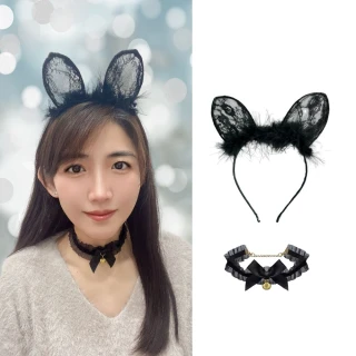 【ELF SHOP】聖誕夜店PARTY風狐狸蕾絲耳髮箍和項圈(髮箍和項鍊套裝組)