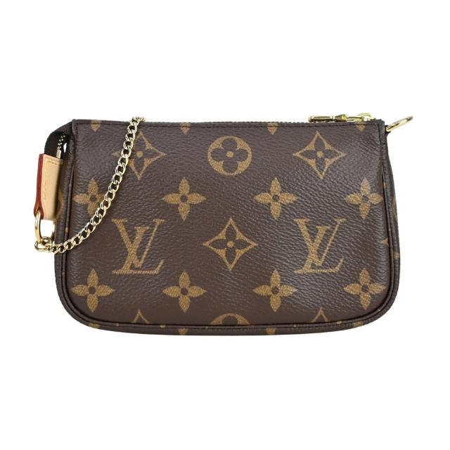 【Louis Vuitton 路易威登】M58009 Monogram 帆布印花迷你鏈帶晚宴/手提包(咖啡)