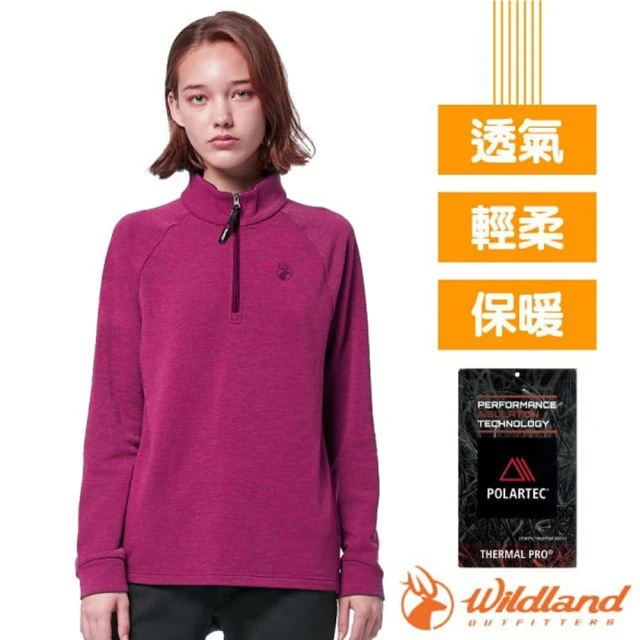 Wildland 荒野 女 Polartec 4D彈性類羊毛登山半開襟保暖排汗衣(P2605-09 桃紅色)