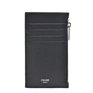 【CELINE】經典COMPACT品牌LOGO珠地小牛皮拉鍊卡片/零錢包(黑色10B683BEL.38SI)