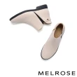 【MELROSE】美樂斯 簡約質感M字釦鬆緊帶拼接牛皮厚底短靴(白)