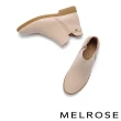 【MELROSE】美樂斯 簡約質感M字釦鬆緊帶拼接牛皮厚底短靴(杏)