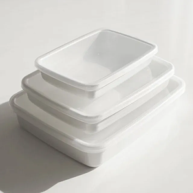 【野田琺瑯】長方型淺型琺瑯保鮮盒保存容器 超值兩件組(M+L尺寸)