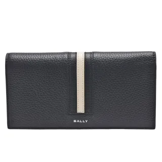 【BALLY】經典條紋點綴牛皮摺疊長夾(黑色6304909)