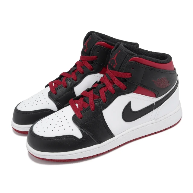 NIKE 耐吉 休閒鞋 Air Jordan 1 Mid GS 大童 女鞋 黑 白 紅 一代 AJ1(DQ8423-106)