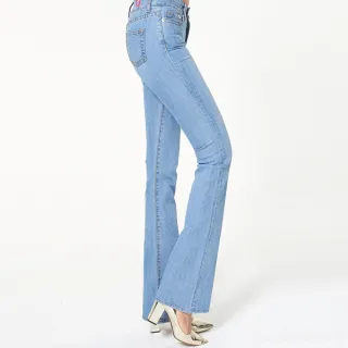 【BOBSON】女款低腰伸縮中喇叭褲(藍944-58)