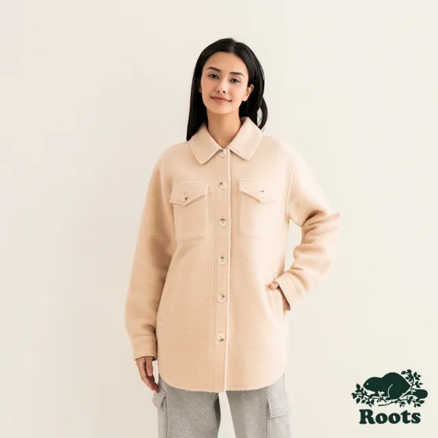 【Roots】Roots女裝-率性生活系列 羊毛襯衫外套(米白色)