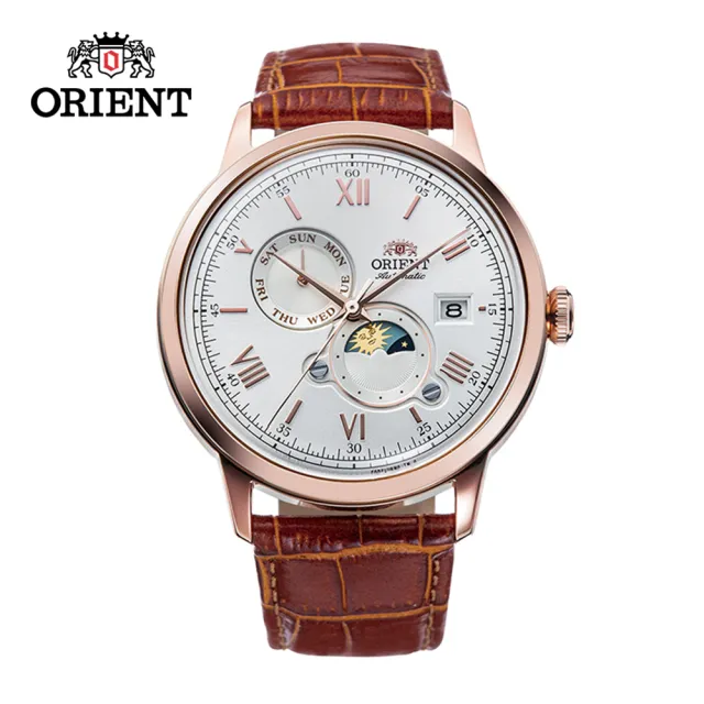 【ORIENT 東方錶】ORIENT 東方錶 SUN&MOON系列 羅馬數字日月相錶 皮帶款  白色 - 41.5 mm(RA-AK0801S)