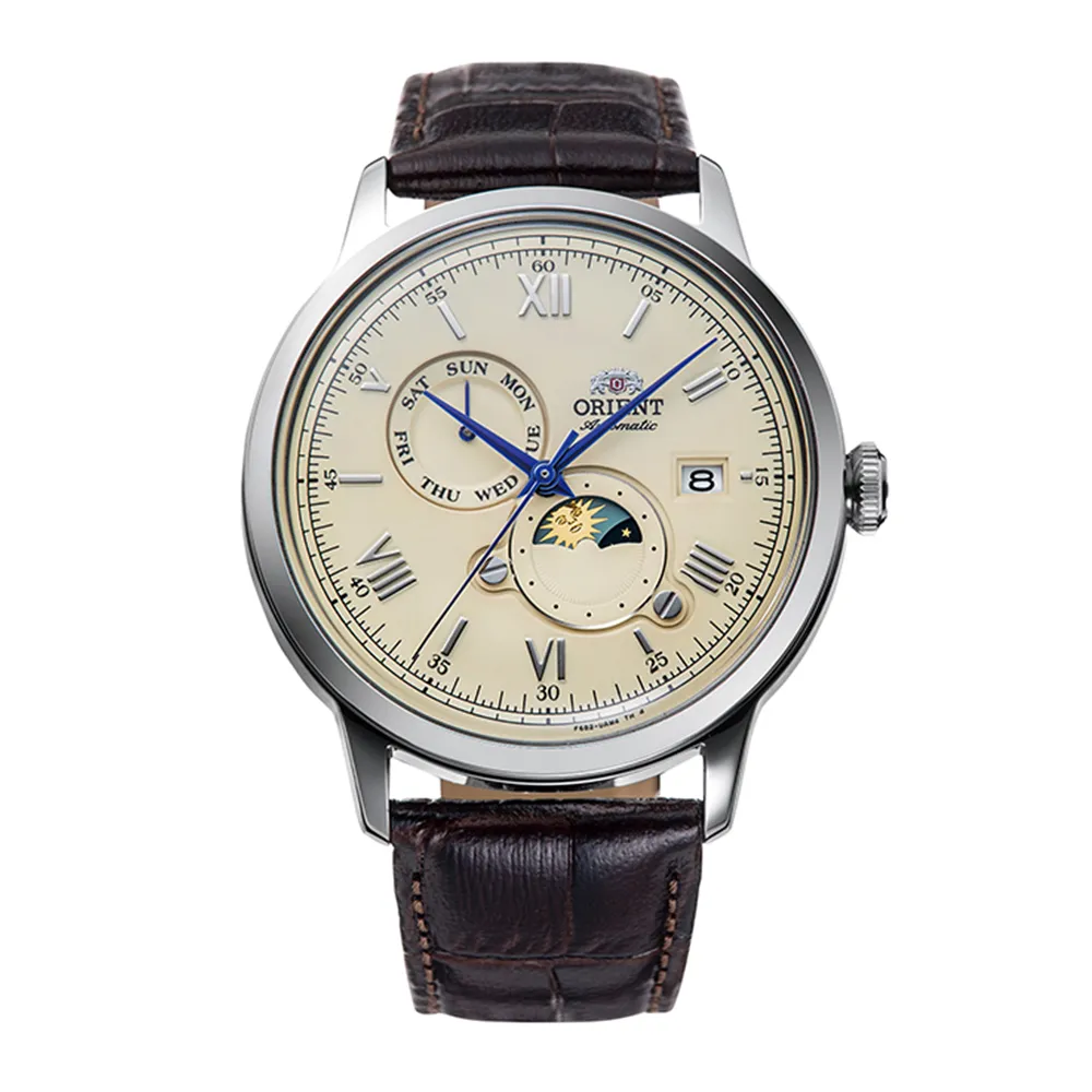 【ORIENT 東方錶】ORIENT 東方錶 SUN&MOON系列 羅馬數字日月相錶 皮帶款  白色 - 41.5 mm(RA-AK0803Y)
