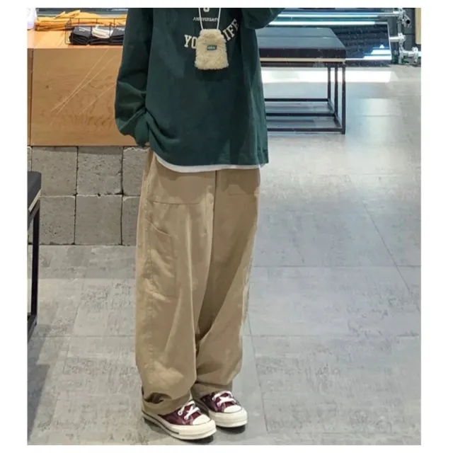 【ASister 小姊姊】*出清品*現貨在庫★休閒褲 長褲 加大尺碼男女同款高腰直筒顯瘦休閒闊腿褲/工裝褲(S-4XL)