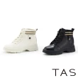 【TAS】雙材質拼接綁帶高筒厚底休閒鞋(黑色)