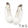 【TAS】雙材質拼接綁帶高筒厚底休閒鞋(白色)
