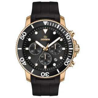 【RICHARD RICH】愛時 RR 陶瓷三眼系列 海洋之星玫金殼三針三眼陶瓷圈潛水計時矽膠腕錶(水鬼造型潮流必備)