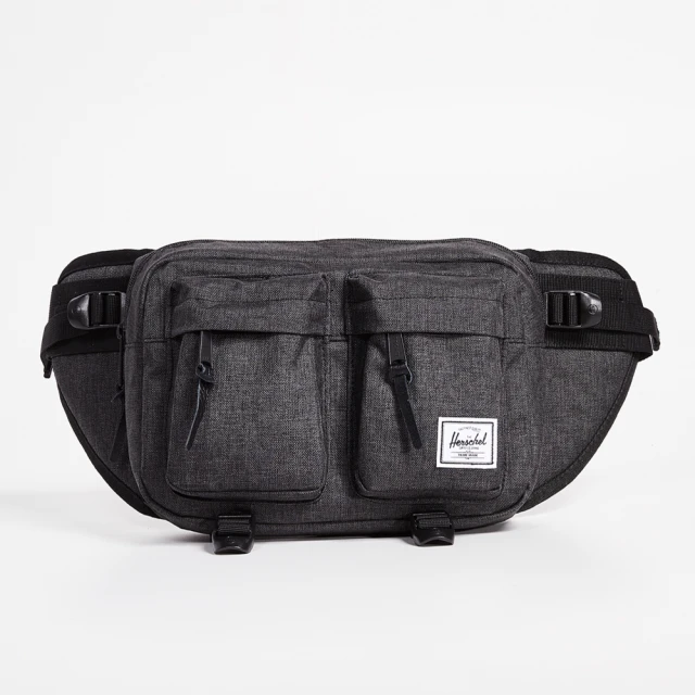 Herschel Eighteen 黑混灰 黑色 帆布 皮革拉 旅行 側包 胸包 斜包 小包 腰包(背帶長度可調)