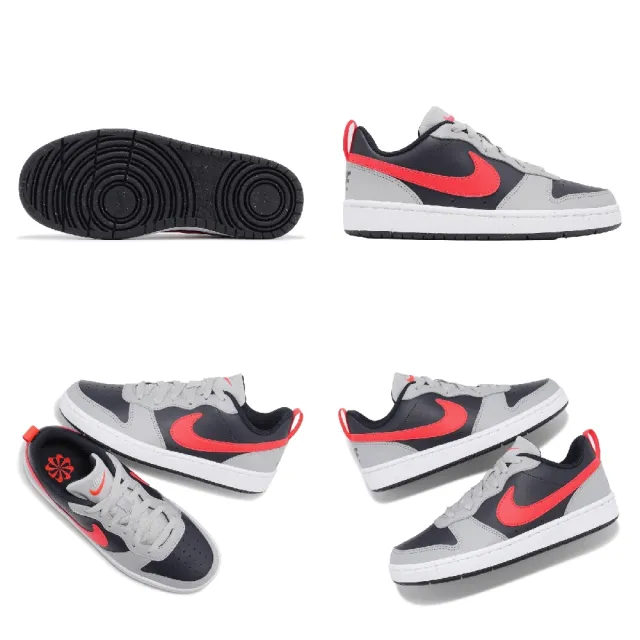 【NIKE 耐吉】休閒鞋 Court Borough Low Recraft GS 大童 女鞋 灰 紅 皮革 低筒(DV5456-003)