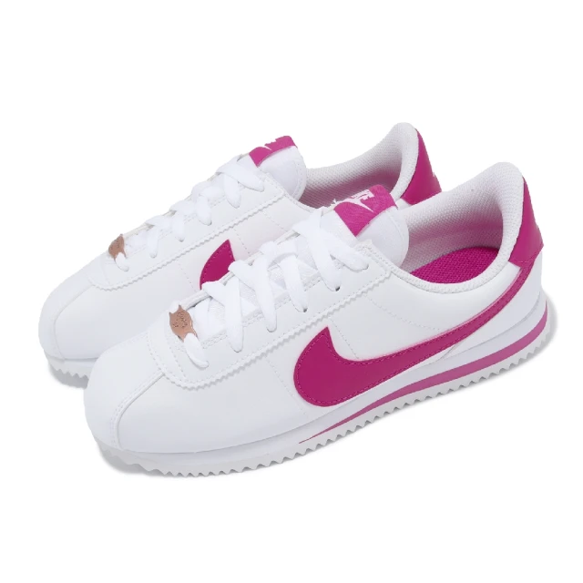 NIKE 耐吉 休閒鞋 Cortez Basic SL GS 大童 女鞋 白 桃紅 皮革 阿甘鞋 運動鞋(904764-109)