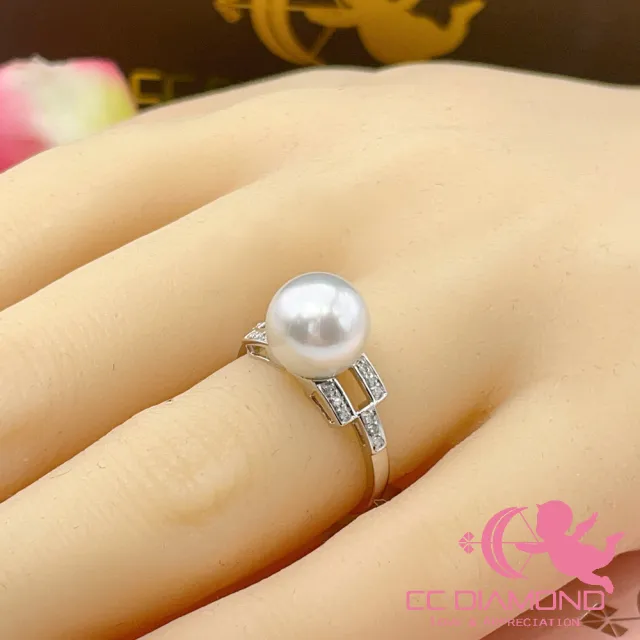 【CC Diamond】天然南洋澳白珍珠 18K鑲鑽石戒指(9.3mm)