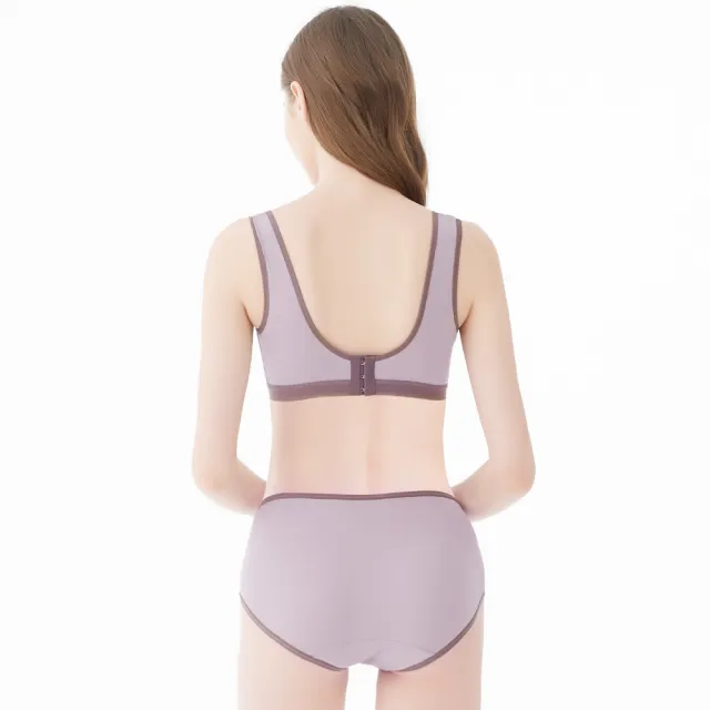 【Gennies 奇妮】哺乳內衣褲成套 休閒棉交叉款無鋼圈內衣 中腰內褲(孕婦內衣 孕婦內褲 紫芋 A42B22)