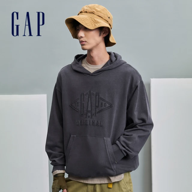 GAPGAP 男裝 Logo純棉帽T-深灰色(837458)