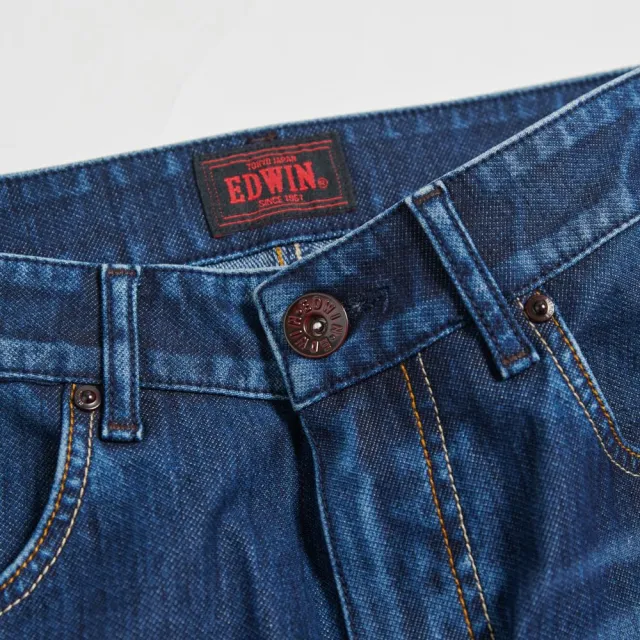 【EDWIN】男裝 EDGE x JERSEYS迦績 皮條窄管直筒牛仔褲(石洗綠)