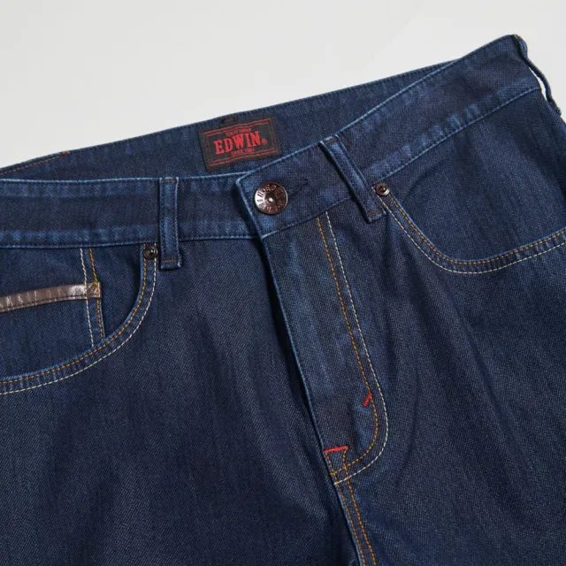 【EDWIN】男裝 加大碼 EDGE x JERSEYS迦績 皮條窄管直筒牛仔褲(原藍色)