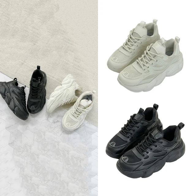 FUFA Shoes 富發牌 透氣輕量厚底老爹鞋-黑/米 1AK115(女鞋/休閒鞋/運動鞋/厚底休閒鞋/老爹鞋)