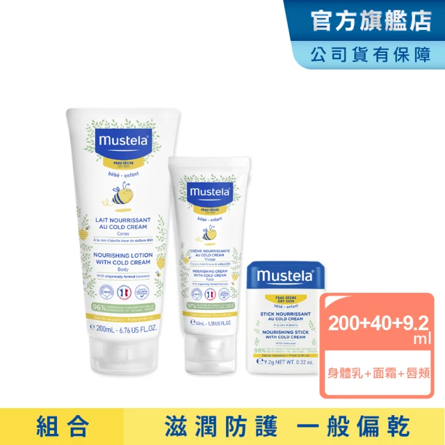 Mustela 慕之恬廊 高效呵護組(高效潤身乳200ml+高效面霜40ml+高效唇頰雙護膏 9.2g)