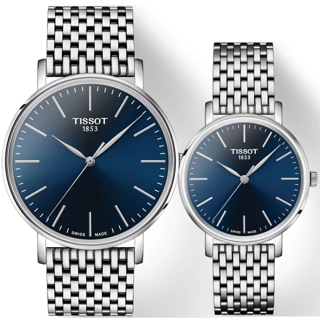 【TISSOT 天梭】官方授權 Everytime 經典大三針情侶手錶 對錶 送行動電源(T1434101104100+T1432101104100)