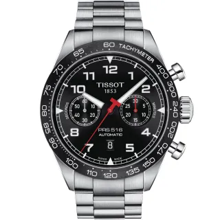 【TISSOT 天梭】官方授權 PRS516 賽車計時機械手錶-黑(T1316271105200)