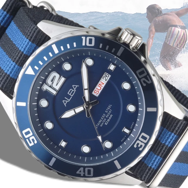 【ALBA】雅柏手錶 運動家百米防水藍色迷彩男錶/AV3523X1(保固二年)