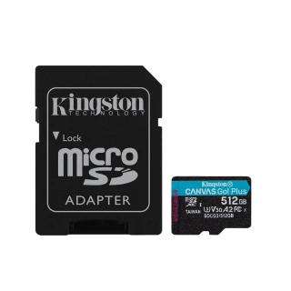 【Kingston 金士頓】Canvas GO! Plus microSDXC UHS-I U3 V30 A2 512GB 記憶卡(SDCG3/512GB)