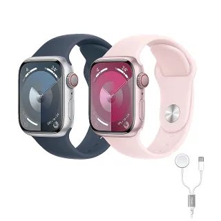 二合一充電線組【Apple 蘋果】Apple Watch S9 LTE 45mm(鋁金屬錶殼搭配運動型錶帶)