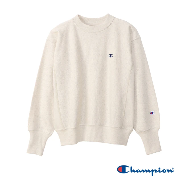 Champion 官方直營-經典款純棉素色刺繡LOGO大學T-女(淺米色)