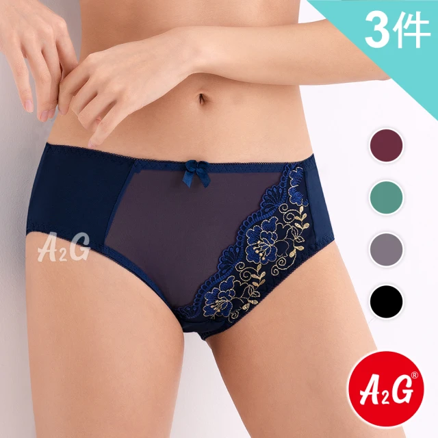 A2G A2G 3件組 性感透視 內褲 網紗蕾絲 質感刺繡 