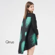 【Qiruo 奇若名品】秋冬專櫃黑色洋裝2294F 傘狀雪紡質感(黑底綠塗 精緻小洋)