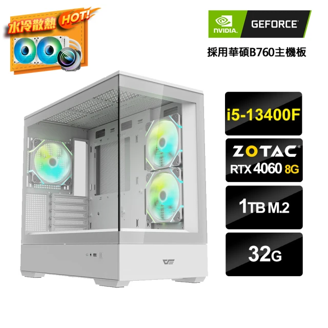 NVIDIA i5十核GeForce RTX 4060{水冷工作站4}水冷電競電腦(i5-13400F/華碩B760/32G/1TB_M.2)