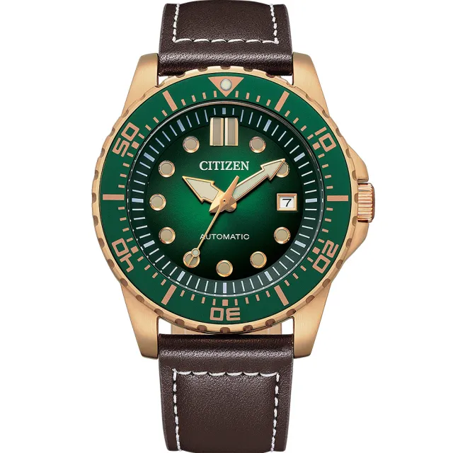 【CITIZEN 星辰】綠水鬼風格皮帶機械錶 送行動電源 畢業禮物(NJ0173-18X)