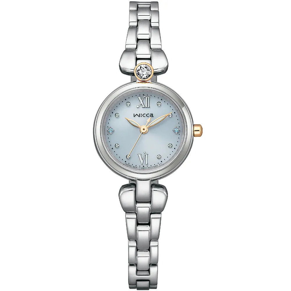 【CITIZEN 星辰】Wicca 台灣限定款 太陽能晶鑽女錶-銀x藍/23.5mm 母親節 送禮 禮物(KP5-611-93)