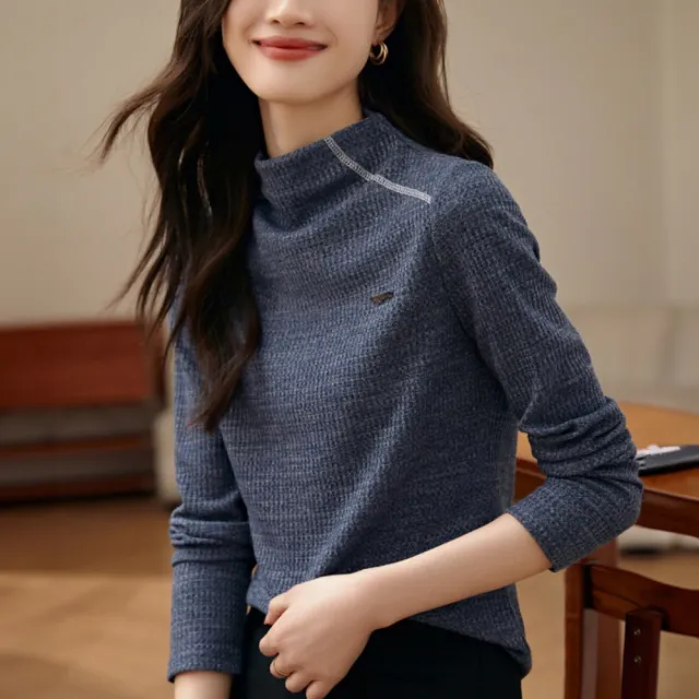 【LANNI 藍尼】★肌理感微高領長袖針織衫(休閒/正式/OL/長袖上衣)
